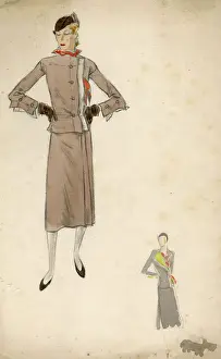 Dryden Prints: Woman wearing beige suit 1930s