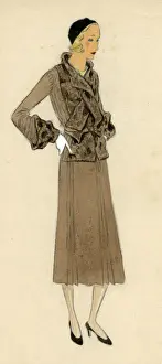 Woman wearing brown skirt and jacket 1930s