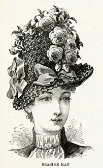 Headdresses Collection: Woman wearing a coarse brown straw hat, lined with brown velvet shade mordore