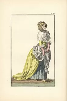 Woman wearing a dress of English silk with