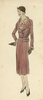 Dryden Prints: Woman wearing dusky pink suit 1930s