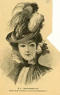 Adorned Gallery: Woman wearing feathered hat 1899