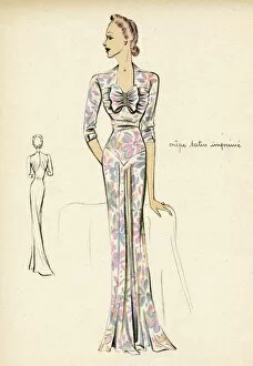 Images Dated 25th February 2016: Woman wearing floral evening dress 1938