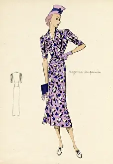 Woman wearing floral patterned dress 1938