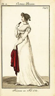 Carle Vernet Prints: Woman wearing her hair in a gold wire hairnet, Paris, 1804