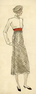 Waisted Prints: Woman wearing high waist skirt 1930