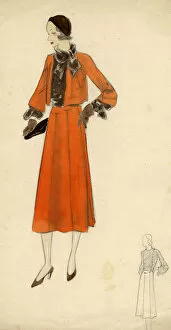 Images Dated 12th January 2018: Woman wearing orange skirt and jacket 1930s