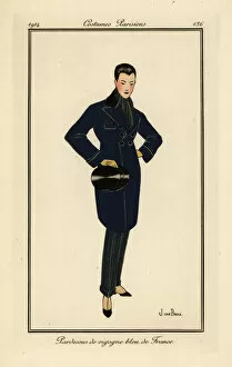 Madeleine Gallery: Woman wearing an overcoat in blue French vicuna wool