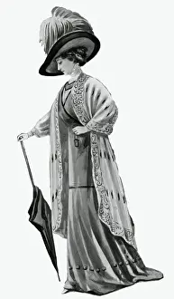 Waisted Prints: Woman wearing piped tunic skirt 1909