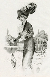 Images Dated 17th October 2017: Woman wearing smart suit with jabot ruffles 1912