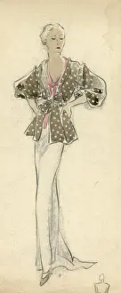 Dryden Prints: Woman wearing spotted blouse 1930s