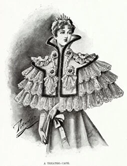 Capes Collection: Woman wearing a white old point lace cape with collar, with choux of pale green