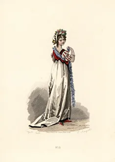 Garnet Gallery: Woman in white dress with black velvet trim