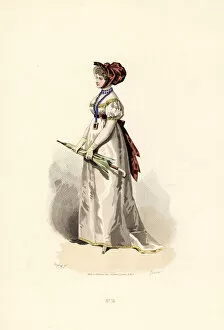 Comte Collection: Woman in white dress with straw-coloured trim