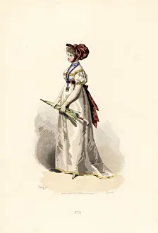 Slippers Gallery: Woman in white dress with straw-coloured trim