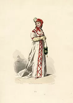 Woman in white dress with velvet design