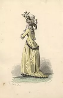 Ruffles Collection: Woman in wig, bonnet trimmed with foliage