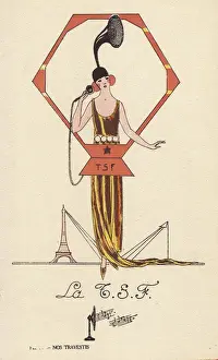 Handcoloring Prints: Woman in wireless telephone (le TSF) costume