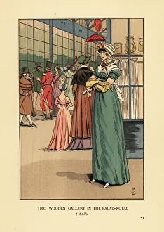 Images Dated 10th July 2019: Woman in the Wooden Gallery in the Palais Royal, Paris, 1803