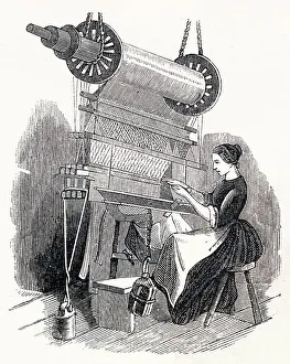 Pedal Prints: Woman Working a Foot Pedalled Power Loom 1854