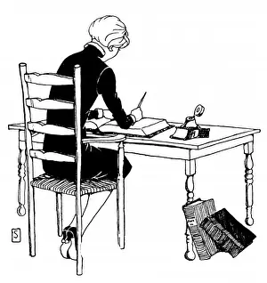Woman Writes at Table