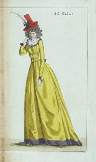 Scarlet Prints: Woman in yellow caraco and petticoats, 1791