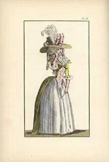 Plumes Collection: Woman in yellow taffeta demi-redingote, 1788