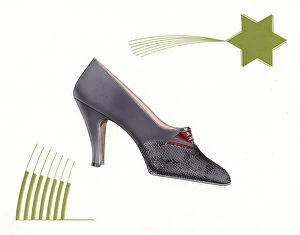 Womans high-heel shoe design in purple leather, 1930