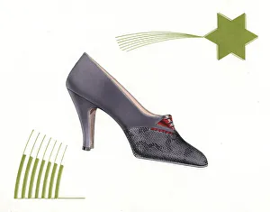 Andre Gallery: Womans high-heel shoe design in purple leather, 1930