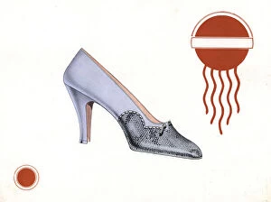 Womans shoe design in lilac leather and snakeskin, 1930