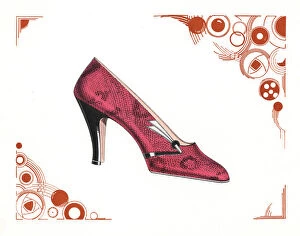 Andre Gallery: Womans shoe design in pink snakeskin leather, 1930