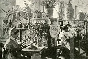 Women artists decorating ceramics, Copenhagen, Denmark