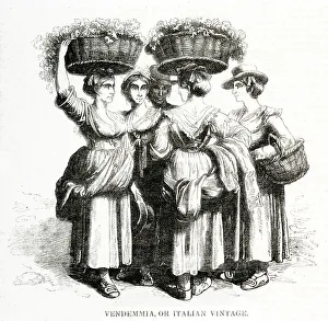 Images Dated 29th May 2019: Women with baskets of grapes, Southern Italy