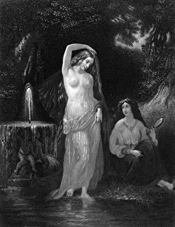 Bathe Prints: Women Bathe at Fountain