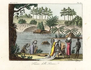 Malagasy Collection: Women beating clothes and washing fabric