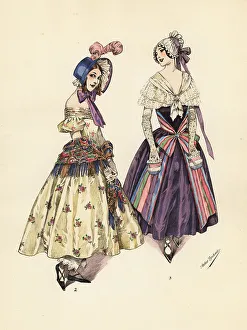 Masquerade Prints: Women in Biedermeier fancy-dress costumes