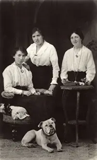 Three women with a Bulldog