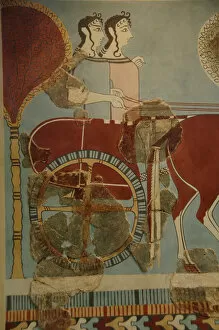 Mycenaean Collection: Two women in a carriage. Fresco dated between 14th and 13th