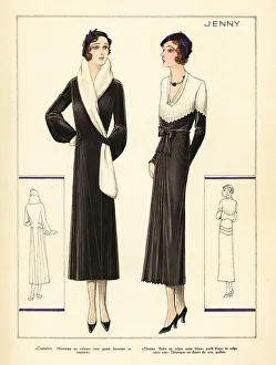 Haute Couture Prints: Women in chic coat and dress by Jenny, 1931