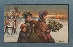 Images Dated 14th April 2008: Two women and a child in a snowy landscape
