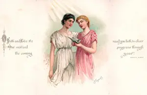Doves Prints: Two women with dove on a New Year card