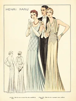 Hairstyles Prints: Women in evening dresses by Henri Paris, 1931