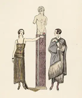 Modes Prints: Women in evening gown and coat by the couture designer Worth, 19