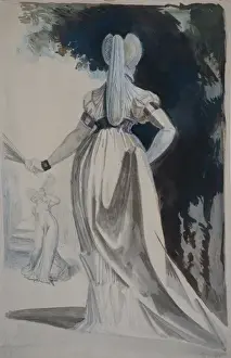 Verso Prints: Two Women with Fans Walking in a Garden