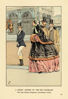 Images Dated 16th July 2019: Women on the fashionable rue de Richelieu, Paris, 1854