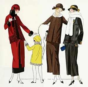 Three women and girl in outdoor clothes
