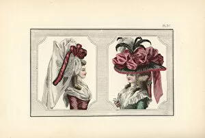 Women in large baigneuse cap and chapeau, 1788