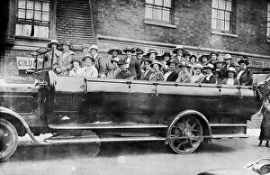 Sightseeing Gallery: Women in a large charabanc outside Chelmsford Brewery