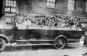 Sightseeing Gallery: Women in a large charabanc outside Chelmsford Brewery