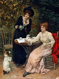 Two women and a little dog